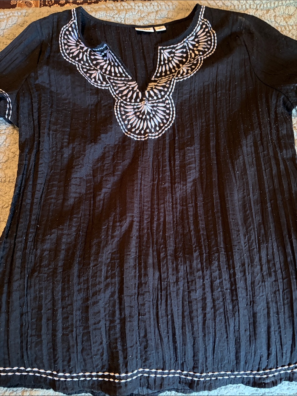 Cato Black Tunic with White Embroidered Neckline